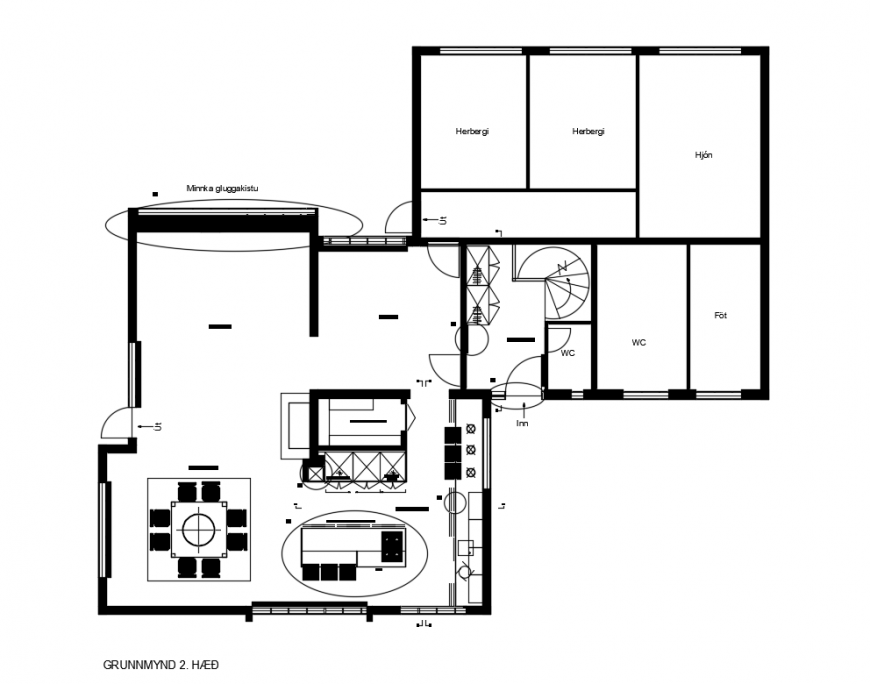 Kitchen top view plan with furniture cad drawing details dwg file