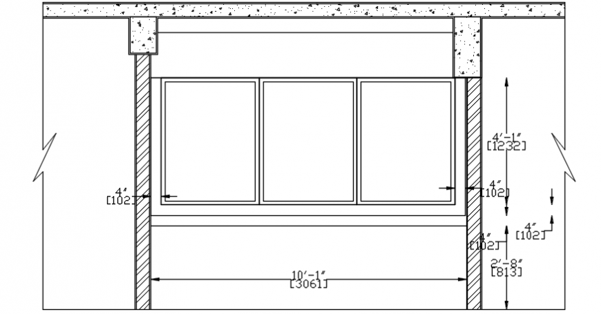 Kitchen wall section with window cad drawing details dwg file