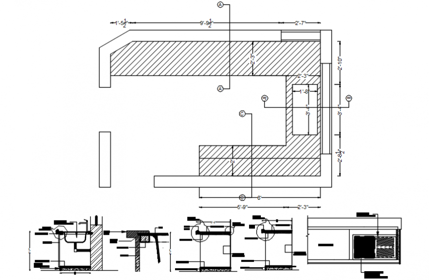 Kitchen water sink installation and plan cad drawing details dwg file