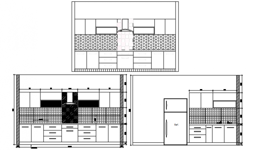 Kitchen with chimney all sided section cad drawing details dwg file