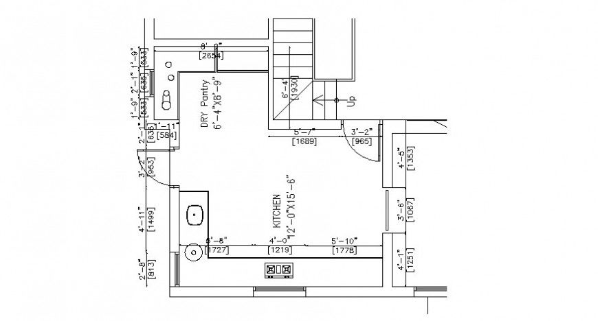 Kitchen with dry pantry architecture layout plan details dwg file