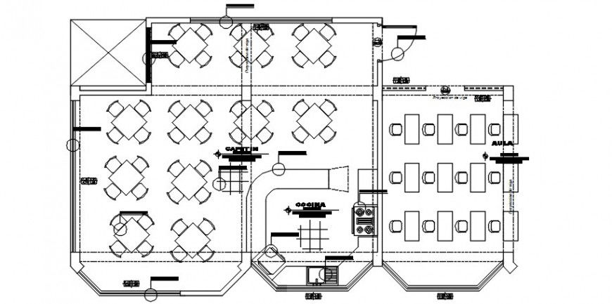 Kitchen with multiple dining layout plan with furniture drawing details dwg file