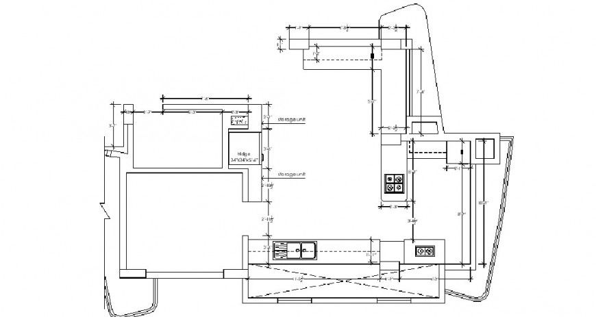 Kitchen with store area layout plan cad drawing details dwg file