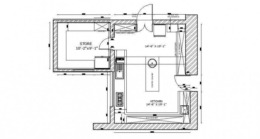 Kitchen with store room architecture layout plan cad drawing details dwg file