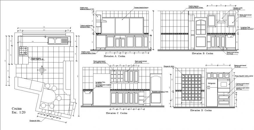 Kitchen working detail drawing in dwg file.