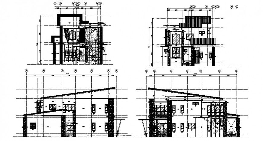 Koris house front and back elevation and section drawing details dwg file