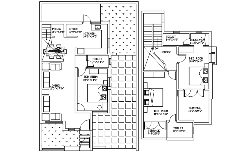 Krishna bungalow floor plan distribution cad drawing details dwg file