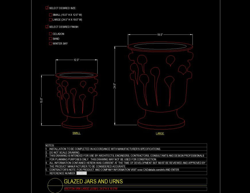 Kroton urn large size pots with details in dwg file.