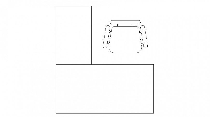 L-shape table detail furniture CAD blocks layout 2d view dwg file