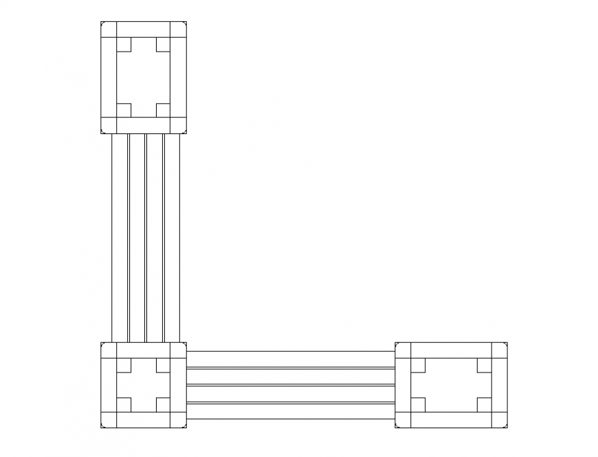 L shape garden wooden bench top view cad block details dwg file