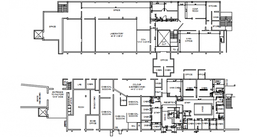 Laboratory building 2d view layout plan autocad software file