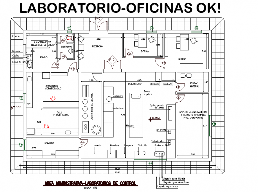 Laboratory office plan drawing in dwg file.