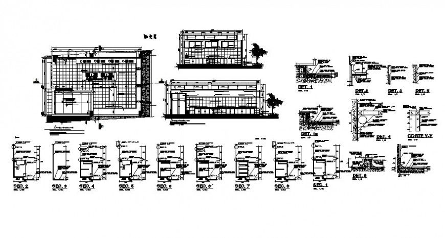 Laboratory room details plan and section drawings in autocad
