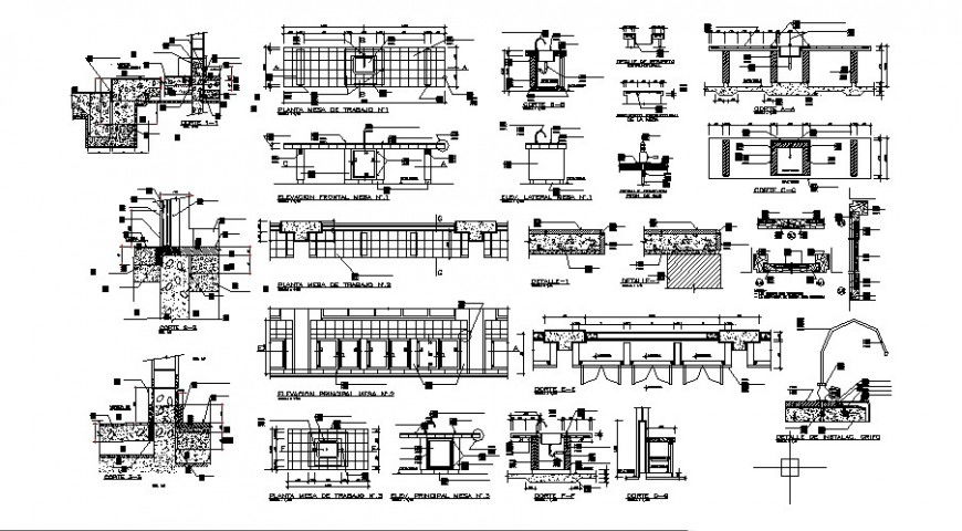 Laboratory Table CAD DWG Drawing with Elevation, Section, and Plan
