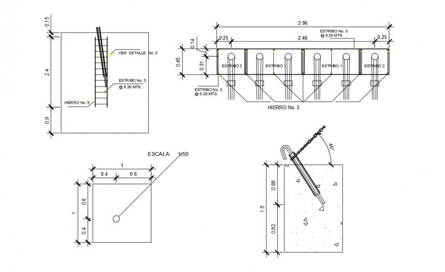 Ladder and concreting details 2d view dwg autocad file