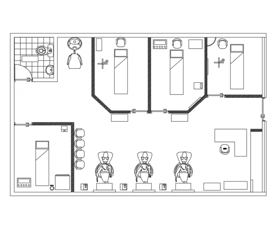 Ladies beauty salon and spa center store layout plan details dwg file