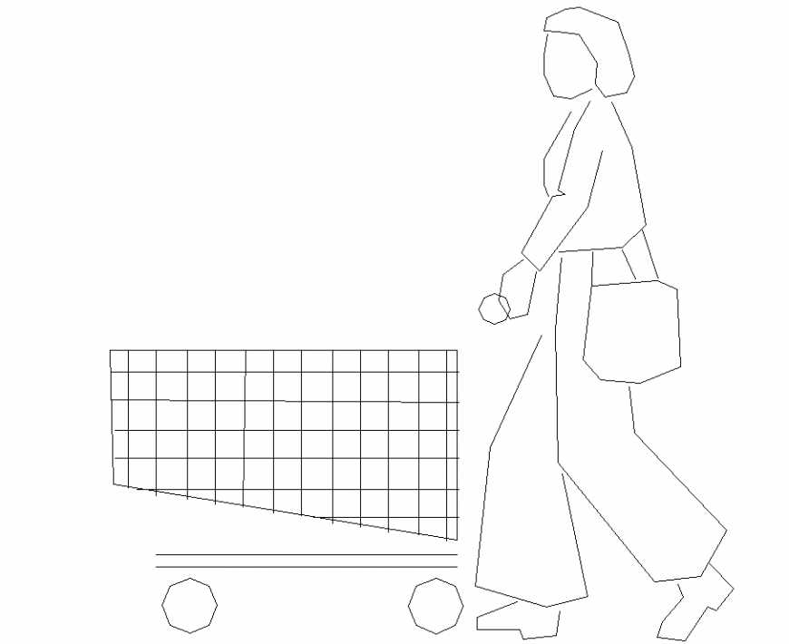 Lady at shopping center with detailing dwg file.
