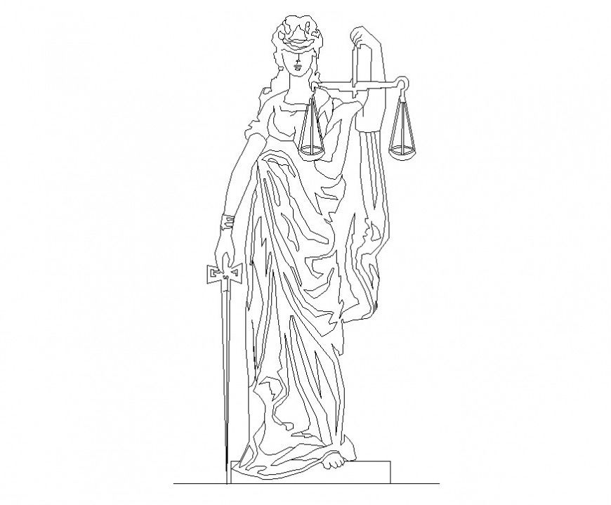 Lady statue detail 2d view CAD block layout file in autocad format