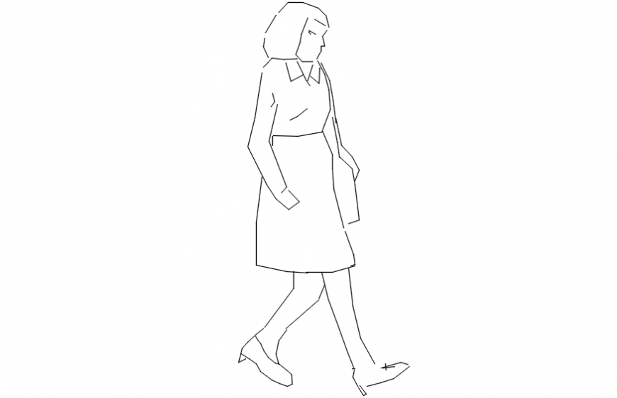 Lady walking side elevation block cad drawing details dwg file
