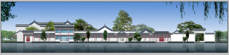 Lake side luxuries villa front view design 3d drawing details dwg file