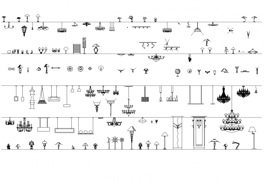 Lamps and lighting detail elevation autocad file