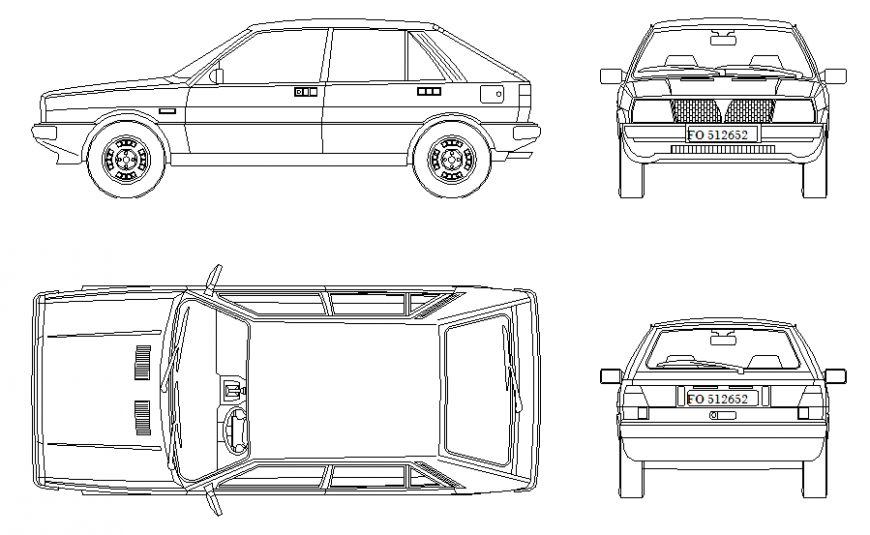 Lancia delta family car all sided elevation cad block details dwg file