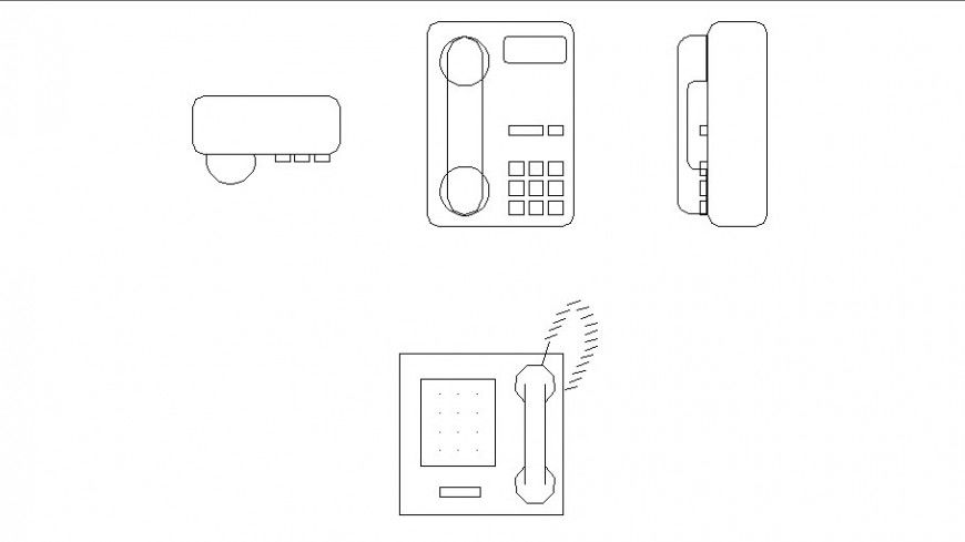 Landline telephone all sided elevation block drawing details dwg file