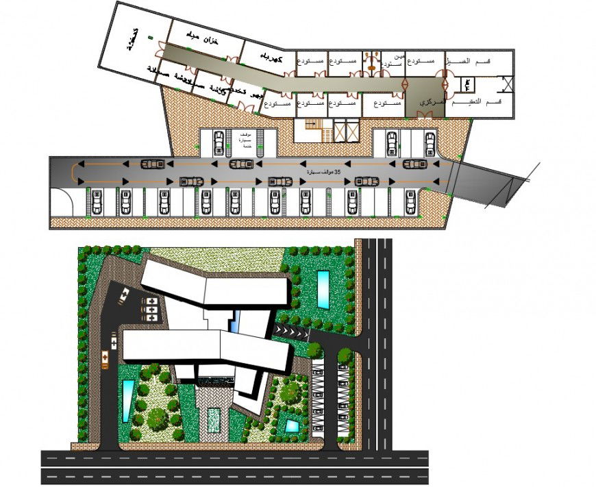 Landscape and car parking area top view plan