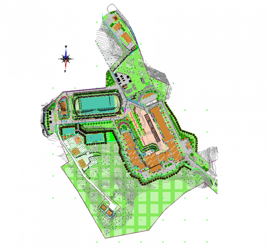 Landscape design of school detail elevation and plan layout file
