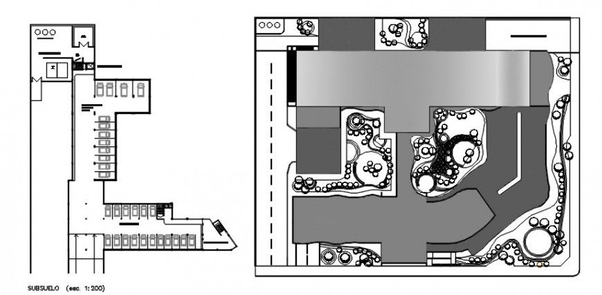 Landscape view 2d model and car parking area of hospital