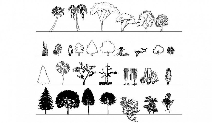Landscaping block of trees and plants units autocad file