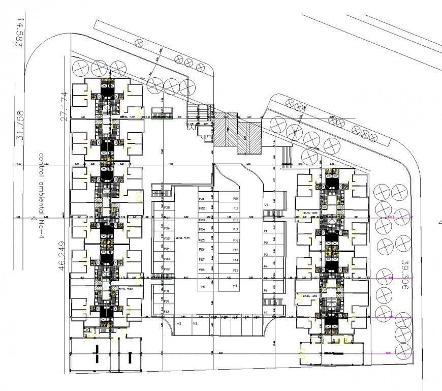 Landscaping detail in house plan autocad file
