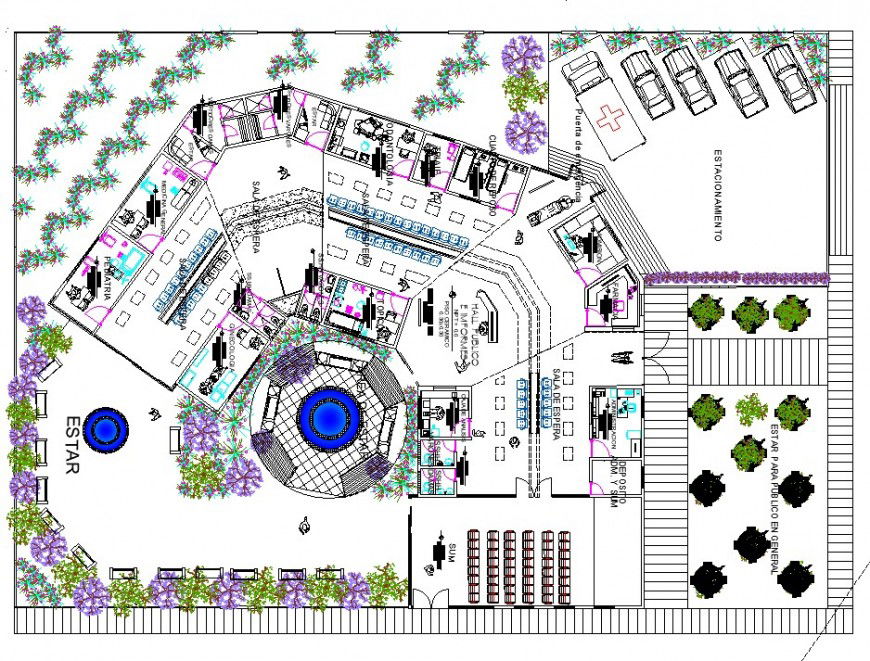 Landscaping detail in the corporate building planning layout file