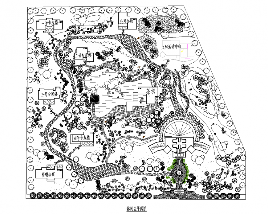 Landscaping garden detail plan 2d view dwg file