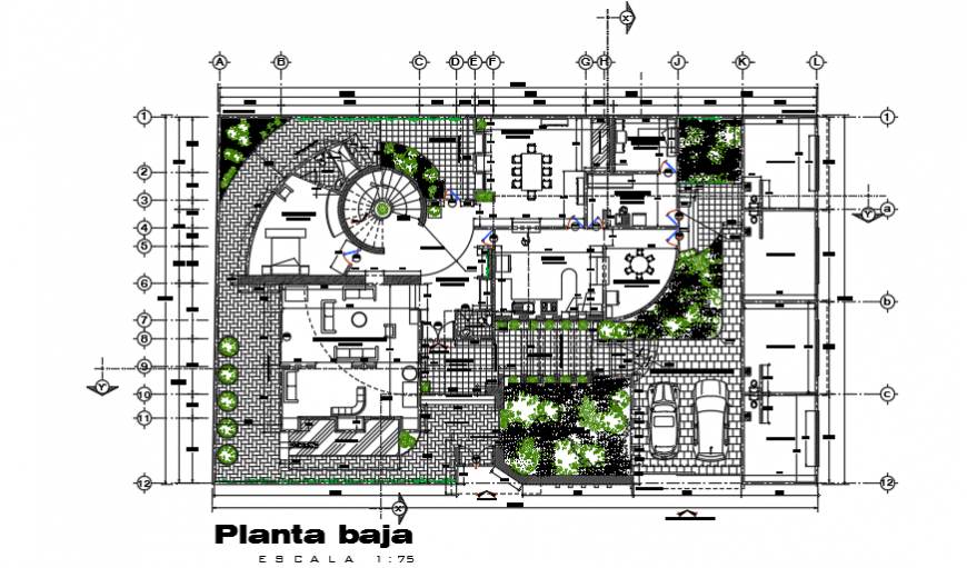 Landscaping layout design drawing of villa house design drawing