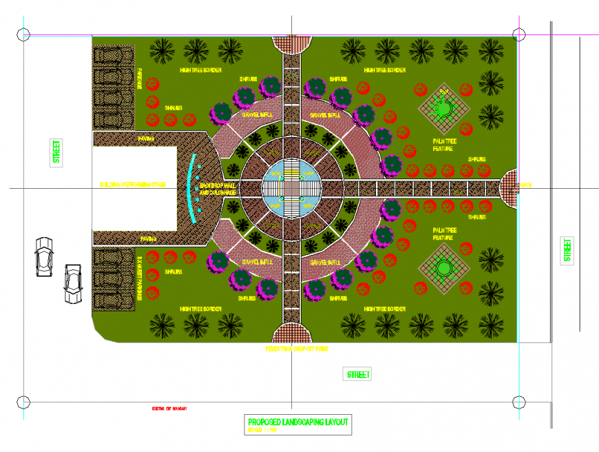 Landscaping park plan layout detail 2d view elevation autocad file