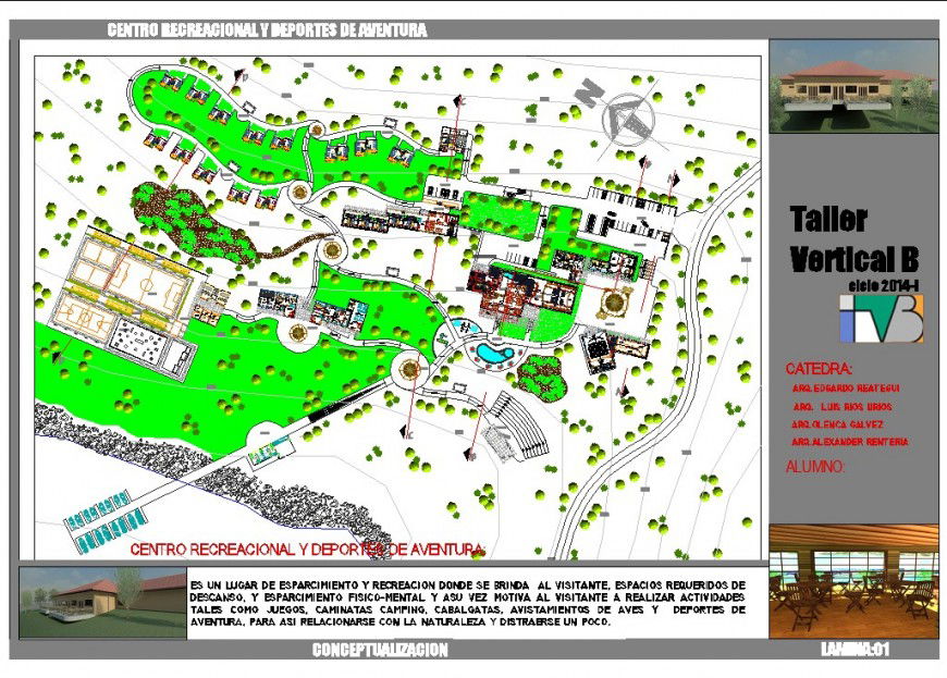 Landscaping Recreational center and adventure sports plan detail dwg file