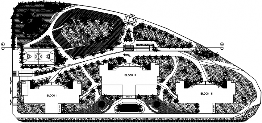 Landscaping structure details for apartment building blocks dwg file