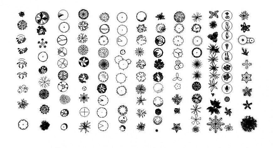 Landscaping trees details plan 2d view drawing in autocad file