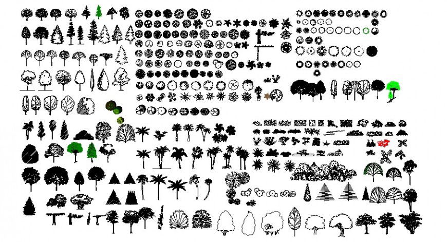 Landscaping trees drawings 2d view autocad file