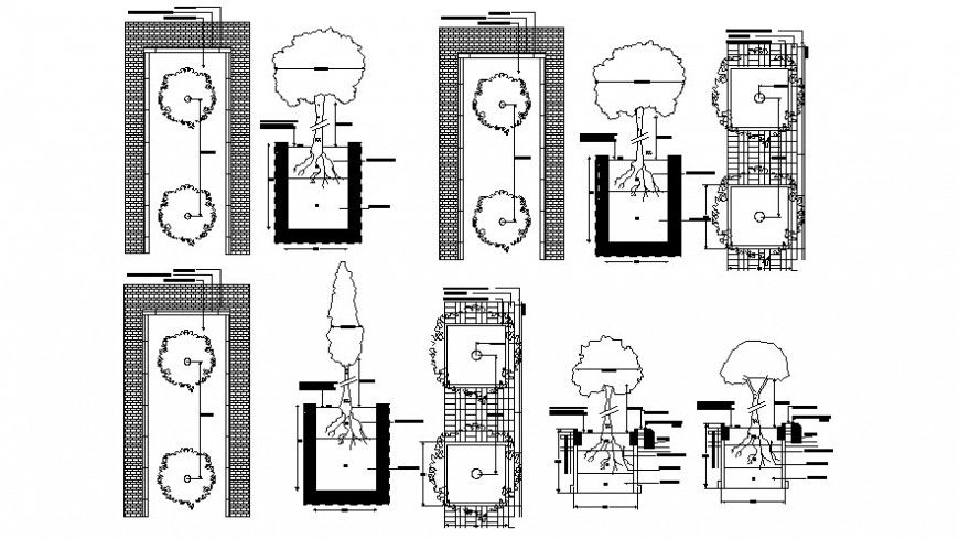 Landscaping trees plan and elevation drawings 2d view AutoCAD file