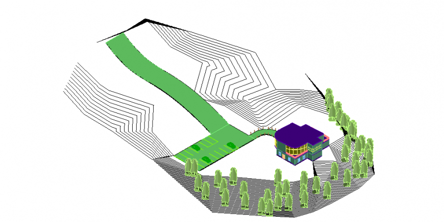 Landscaping with 3d model of a house dwg file