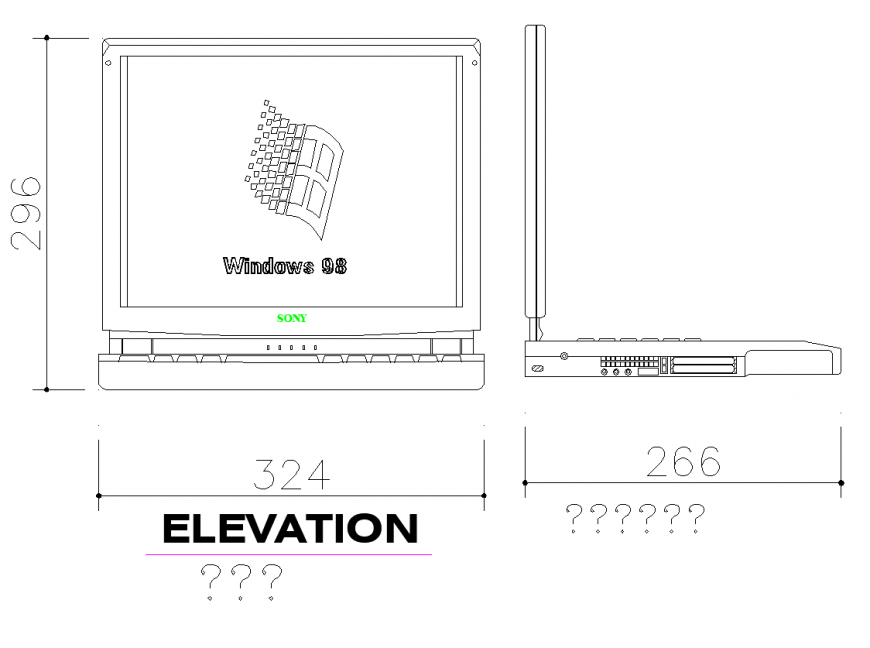 Laptop and computer detail elevation dwg file