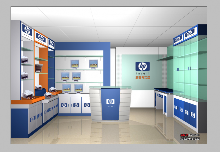 Laptop and computer store detail 3d model elevation layout PSD file