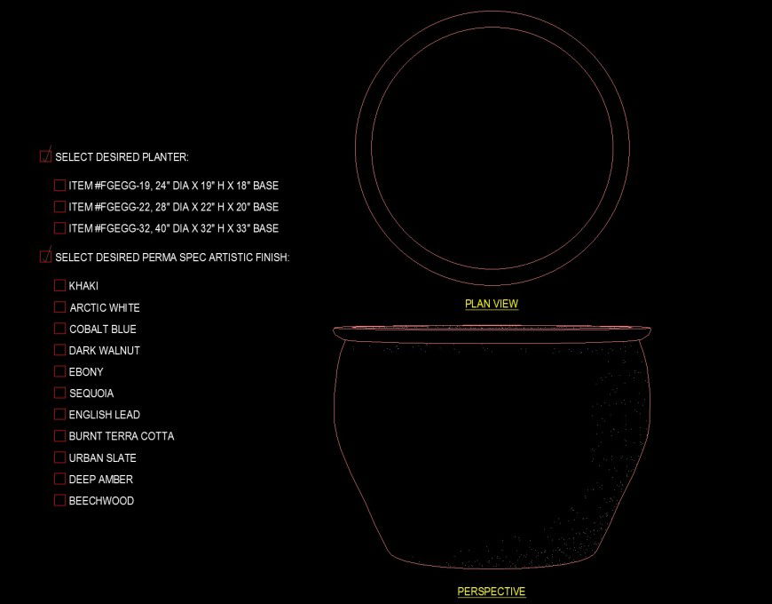 Large bowl type planter drawing in dwg file.