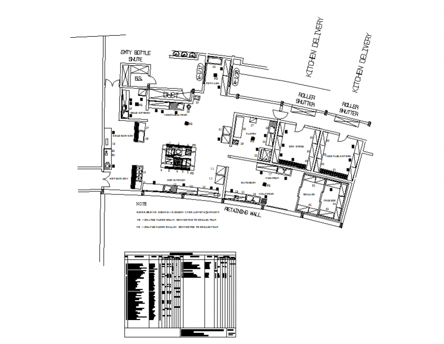 Large catering kitchen plan, furniture layout and auto-cad details dwg file