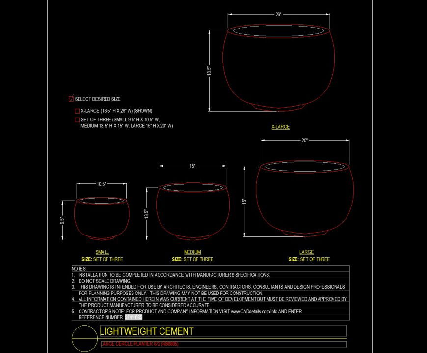 Large circular planter drawing in dwg file.