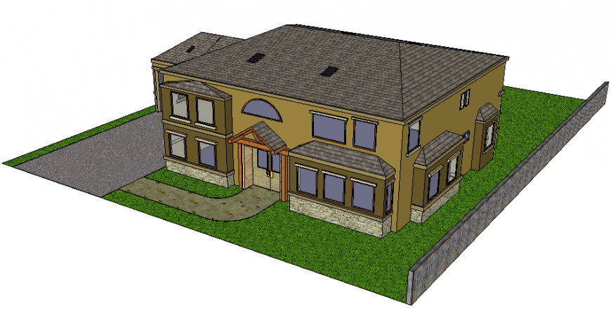 Large detached one family house 3d drawing skp file