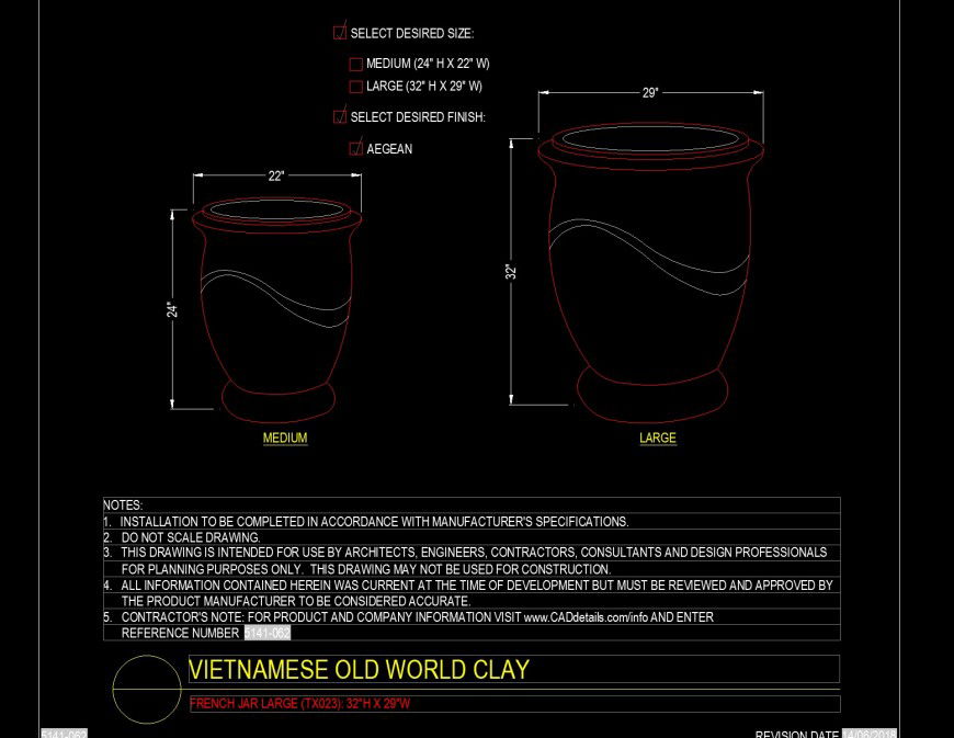 Large French jar drawing in dwg file.