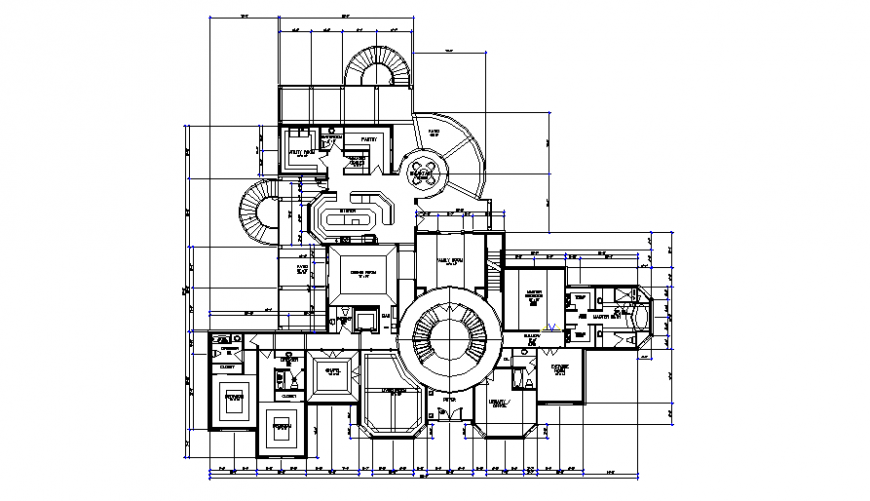 Large mansion plan drawing in dwg file.